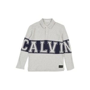 Calvin Klein Jeans Tričko 'VARSITY LS POLO'  šedý melír / černá