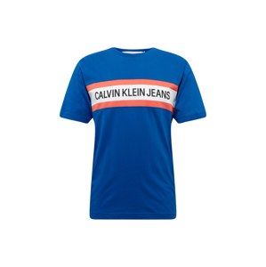 Calvin Klein Jeans Tričko 'CHEST STRIPE INSTIT SLIM SS'  královská modrá / korálová / bílá