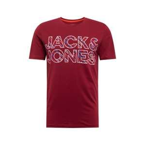 JACK & JONES Tričko 'COBO'  vínově červená / bílá